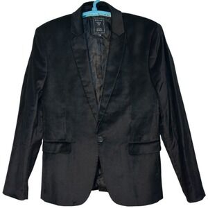 Guess Los Angeles Mens Black Velvet‎ Single Button Blazer Dark Academia Luxury M